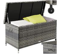 TecTake ® Baúl de Almacenaje exterior para Jardín, Trenzado Duradero de Polirratán, 270L, Estructura de Acero, Muebles Jardin Exterior, 121x56x60 cm, 270L - Gris