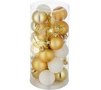 TecTake Set 24x Bolas de Navidad, Adorno Navideño, Ornamento Colgante, Decoración Festiva para Árbol, Resistente & Duradero, 4 cm, Brillante & Mate, Doradas & Blancas