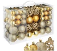 tectake® Bolas de Navidad con Plástico Inastillable, Acabados Mate Brillante Purpurina y Cuerdas Doradas Resistentes, Navidad Decoración, Relleno, Bolas Arbol - Conjunto de 100 Bolas Doradas