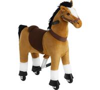 Tectake Caballo balancín con ruedas, niños 3-6 años, felpa 29x76x85 cm, marrón