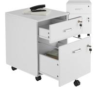 tectake® cajonera con ruedas, cajonera oficina con cerradura, cajonera escritorio con 2 cajones, mueble archivador para carpetas colgantes, armario bajo oficina - Blanco