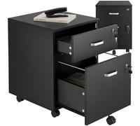 TecTake® cajonera con Ruedas, cajonera Oficina con Cerradura, cajonera Escritorio con 2 cajones, Mueble archivador para Carpetas, Armario bajo Oficina - Negro