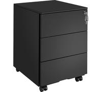 Tectake Cajonera con ruedas con 3 cajones y cerradura 39x45x55 cm negro