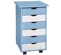 TecTake® Cajonera Escritorio con 6 Cajones, Cajonera con Ruedas Giratorias, Estantería Almacenaje, Mueble Organizador Habitación Juvenil, Cajonera Estrecha, Mueble Dormitorio - Azul