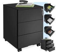 TecTake® Cajonera Robusta de Escritorio en Acero con Recubrimiento en Polvo - 3 Cajones DIN A4, Cierre Centralizado y Ruedas Giratorias - 55x45x39cm Negro