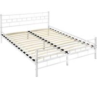 Tectake Cama con cabecero, somier, marco de acero, 200 x 140 cm, blanco