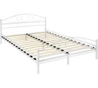 Tectake Cama con cabecero, somier, marco de acero, 200 x 140 cm, blanco