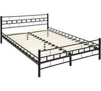 Tectake Cama con cabecero, somier, marco de acero, 200 x 140 cm, negro