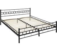 Tectake Cama con cabecero, somier, marco de acero, 200 x 180 cm, negro