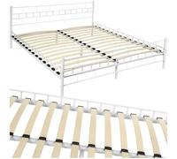 TecTake® Cama Matrimonio Estructura de Acero Robusto con Somier de Láminas de Madera, Muebles de Dormitorio, Cama Completa, Resistente, Fácil de Limpiar, Base de Cama - 180 x 200 x 76 cm Blanco