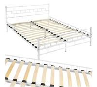 TecTake® Cama Matrimonio Estructura de Acero Robusto con Somier de Láminas de Madera, Muebles de Dormitorio, Cama Completa, Resistente, Fácil de Limpiar, Base de Cama - 140 x 200 x 76 cm Blanco