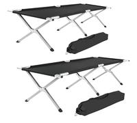 TecTake® Cama Plegable con Estructura de Aluminio, Ideal para Acampada y Playa, Tumbona Plegable con Colchoneta, Ligera y Estable, Incluye Bolsa de Transporte, Accesorios Camping - Set de 2 Negro