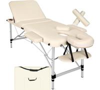 tectake® Camilla Masaje Plegable de Aluminio, Camilla Estética Profesional, Quiromasaje, Tatuajes, Reiki, Camilla Profesional para Fisioterapia, Altura Ajustable, 3 Zonas, con Bolsa Transporte - beige