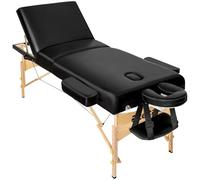 TecTake® Camilla Masaje Plegable de Madera, Camilla Profesional para Fisioterapia, Quiromasaje, Tatoos, Reiki, con Taburete, Cojines y Bolsa Transporte - Negro