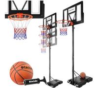 tectake® Canasta Baloncesto Exterior, con Ruedas, Resistente a la Intemperie, Tubo de Acero, Altura Ajustable, Base con Agua, Incluye Balon Baloncesto y Bomba - Negro