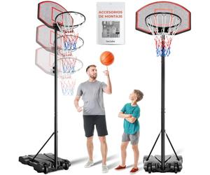 tectake® Canasta Baloncesto Infantil, Base Rellenable con Agua o Arena, con Ruedas, Juegos para Niños, Basket, Regalo Cumpleaños Infantil, Juegos Exteriores, Basketball - Ajustable 178/213 cm