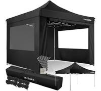 tectake® Carpa Plegable, Estructura Robusta, Impermeable, Cenador con Ventanas, Pergolas de Jardin, Toldo Camping, Playa, Exterior, Carpas Impermeables, Cenadores para Jardin - 3x3 m Negro