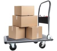 tectake® Carretilla Plegable con Mango Abatible y Asa Plegable 300 Kilos de Carga, Compartimento de Almacenamiento y Frenos, Carro de Transporte, Plataforma Ruedas - 90 x 61 x 88,5 cm