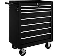 TecTake ® Carrito Auxiliar con Ruedas, 7 Cajones, Revestido en Polvo, Organizador de Herramientas, Caja de Herramientas Vacía, Armario Metálico, Carro Taller, Ruedas con Freno - Negro