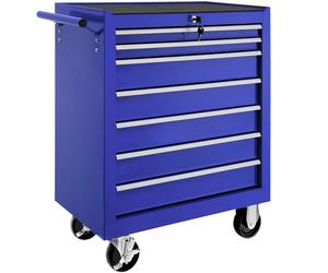 tectake ® Carrito Auxiliar con Ruedas, 7 Cajones, Revestido en Polvo, Organizador de Herramientas, Caja de Herramientas Vacía, Armario Metálico, Carro Taller, Ruedas con Freno - Azul