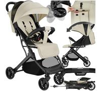 TecTake® Carrito de Bebé, Silla de Paseo Plegable, Cochecito Bebés de 0-36 Meses, Arnés de 5 Puntos, Respaldo y Reposapiés Ajustables, Carro de Bebé Compacto, Carrito de Paseo Bebés - Gris/Beige