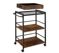 TecTake® Carrito de Cocina con 3 Estantes, Almacenaje y Organizador para Baño, Hogar y Cocina, Ruedas Giratorias con Freno - 65 x 41,5 x 87 cm Madera Industrial Oscura, Rústica