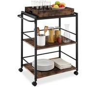 TecTake® Carrito de Cocina con 3 Estantes, Almacenaje y Organizador para Baño, Hogar y Cocina, Ruedas Giratorias con Freno - 65 x 41,5 x 87 cm Madera Industrial Oscura, Rústica