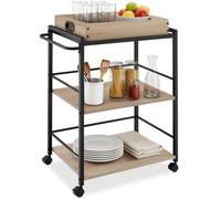 TecTake® Carrito de Cocina con 3 Estantes, Almacenaje y Organizador para Baño, Hogar y Cocina, Ruedas Giratorias con Freno - 65 x 41,5 x 87 cm Madera Industrial Clara, Roble Sonoma