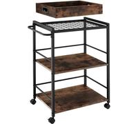 TecTake® Carrito de Cocina con 3 Estantes, Almacenaje y Organizador para Baño, Hogar y Cocina, Ruedas Giratorias con Freno - 65 x 41,5 x 87 cm Madera Industrial Oscura, Rústica