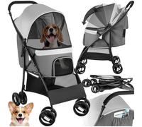 tectake® Carrito para Mascotas, Plegable, con Suspensión y 2 Arneses Ajustables, Ruedas Dobles Giratorias y con Freno, Tejido Oxford Resistente al Agua, Transporte Seguro para Perros, Gatos y Mascotas