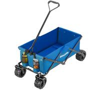 TecTake® Carrito Plegable, Carro Transporte Playa y Jardín, Estructura de Acero, Ruedas Anchas 360° Giratorias, Carretilla de Mano, Plataforma con Ruedas, Carro Jardín Robusto con Bolsillos - Azul