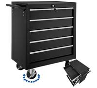 TecTake® Carro de Herramientas con 5 Cajones, con Cerradura, Ruedas Estables, Frenos de Bloqueo, Carrito Organizador Herramientas, Estantería Metálica Antideslizante, Carro Taller Completo - Negro