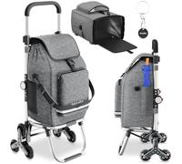 tectake® Carro de la Compra 3 en 1 Plegable, Carrito Compra con 6 Ruedas Supermercado, Bolsa Termica, Trolley con Capacidad 50L, Carro Plegable de Transporte con Estructura de Aluminio - Gris