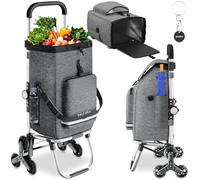 tectake® Carro de la Compra 3 en 1 Plegable, Carrito Compra con 6 Ruedas Supermercado, Bolsa Termica, Trolley con Capacidad 56L, Carro Plegable de Transporte con Estructura de Aluminio - Gris