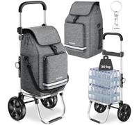 tectake® Carro de la Compra Plegable 3 en 1, Trolley, Carrito Compra, Estructura de Aluminio, Bolsa Termica, Supermercado, Carro Plegable con Ruedas Silenciosas - Gris