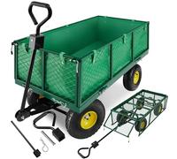 tecTake® Carro Jardín Plegable con Ruedas, Carretilla de Mano, Carga Máx. 550 kg, Carro Transporte Playa, Mango Acolchado y Desmontable, Funda Lavable, Carro con Ruedas Robustas - Verde
