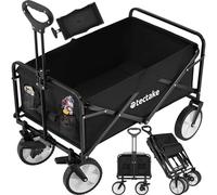 tectake® Carro Plegable para Jardín, Carro Transporte en Acero, Carrito Playa con Asa Telescópica, Carretilla Jardín con Lona Extraíble, Carro Camping Multiuso con Bolsa Transporte, Carga 80 kg, Negro