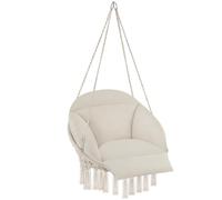 tectake® Cesta Colgante de Estilo Boho Ø 80 cm, Cojines Gruesos de 10-12 cm, Sillón Balancín con Robustas Borlas y 2 Anillas de Fijación, para Interior y Exterior, Cap. de Carga: 160 kg - Beige