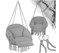 tectake® Cesta Colgante de Estilo Boho Ø 80 cm, Cojines Gruesos de 10-12 cm, Sillón Balancín con Robustas Borlas y 2 Anillas de Fijación, para Interior y Exterior, Cap. de Carga: 160 kg - Gris