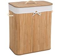 tectake® Cesto Ropa Sucia de Bambú con Tapa, Plegable y Compacto, Cesta Ropa Sucia con Saco Interior Extraíble y Lavable, Cubo Ropa Sucia Robusta - 53 x 33,5 x 63 cm 100 L Natural