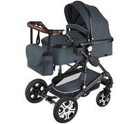 tectake® Cochecito Bebé Combinado 2 en 1, Carrito Bebé Plegable con Capazo Extraíble, Silla de Paseo con Respaldo Ajustable, Arnés de 5 Puntos, Freno de Pie y Capota Plegable, Carro Bebés - antracita