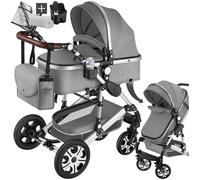 tectake® Cochecito Bebé Combinado 2 en 1, Carrito Bebé Plegable con Capazo Extraíble, Silla de Paseo con Respaldo Ajustable, Arnés de 5 Puntos, Freno de Pie y Capota Plegable, Carro Bebés - gris