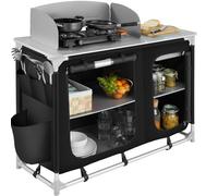tectake® Cocina de Camping Plegable, Ligera, con Bolsa de Transporte, Accesorios de Cocina, Mesa Plegable Camping, Estructura de Aluminio - Negro