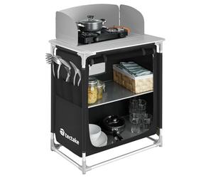 TecTake® Cocina Plegable Ligera con Bolsa de Transporte, Mesa y Armario de Cocina Camping - Negro