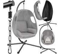 tectake® Columpio Jardín Exterior con Estructura, Silla Colgante Giratoria, Altura Ajustable, Hamaca Colgante para Interior y Exterior, Sillón Colgante con Cojines, hasta 160Kg, con Funda - gris claro