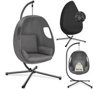tectake® Columpio Jardín Exterior con Estructura, Silla Colgante Giratoria, Altura Ajustable, Resistente a la Intemperie, Sillón Colgante, hasta 160Kg, con Funda Protectora y Cojines - Antracita