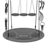 tectake® Columpio Redondo, Resistente a la Intemperie, Columpio Jardin Exterior, Cuerdas Gruesas, Soporta hasta 120 kg, Borde Acolchado, Ajuste de Altura, Silla Colgante Exterior - 120 cm Gris/Negro