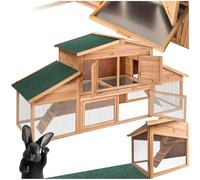 Conejera XXL con tejado doble 226x77x95,5cm - marrón