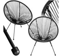 tectake® Conjunto de 2 Sillas Jardín Exterior Estilo Acapulco, Conjunto Sillas Terraza de Acero, Resistente a Intemperie, Hilos de Polietileno y Topes en Patas, Hasta 120kg, Interior/Exterior - negro
