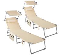 TECTAKE - Conjunto de 2 tumbonas con 4 posiciones y almohada para la cabeza, Tumbonas plegables extremadamente cómodas con cojín para la cabeza extraíble, Respaldo con ángulo de inclinación ajustable